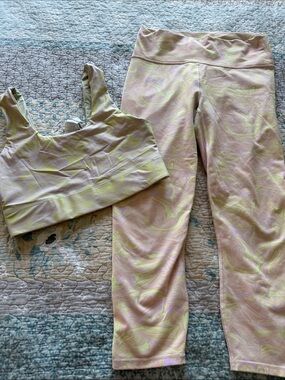 Fabletics Pastel Swirl Sports Bra & Leggings Set - Pink, Lime, Lavender